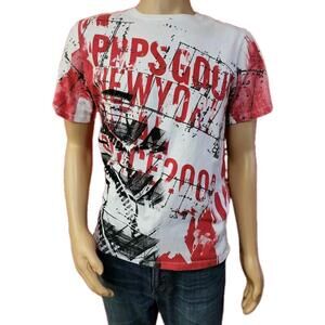 PRPS Goods & Co. RARE Men's Size M Short Sleeves Tee Shirt White Red Black #R2